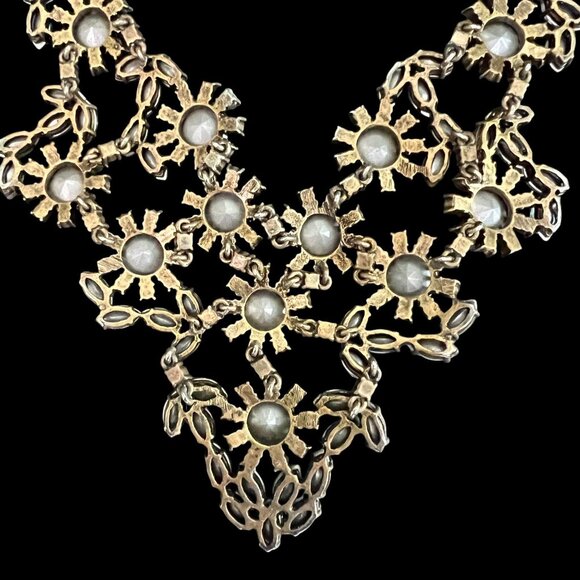 J Crew Czech Glass Crystal Floral Bib Statement Necklace Gold Plated Wedding WOW - Picture 10 of 16